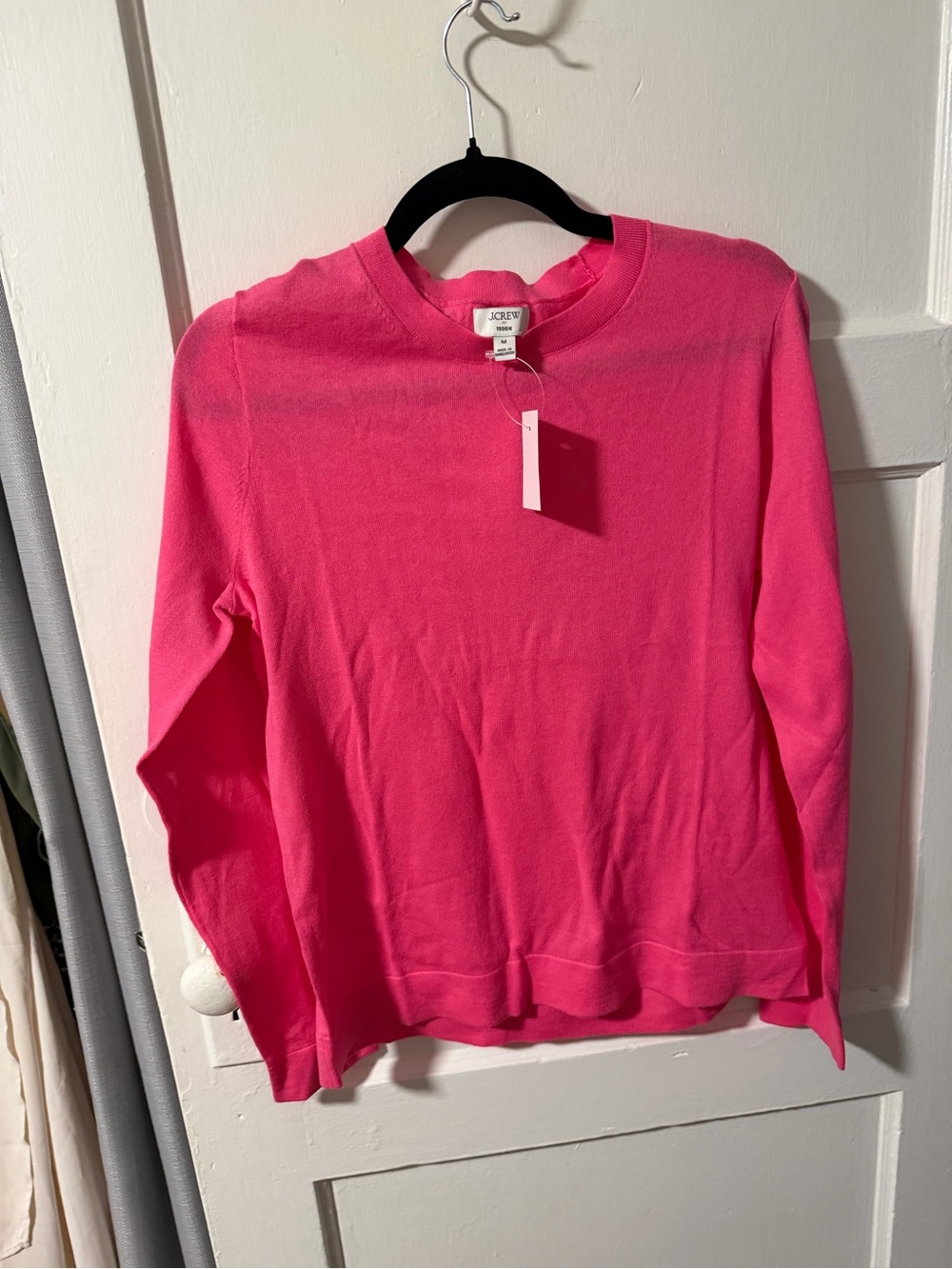J. Crew Teddie 100% Cotton Lightweight Crewneck Sweater Hot Pink Size Medium